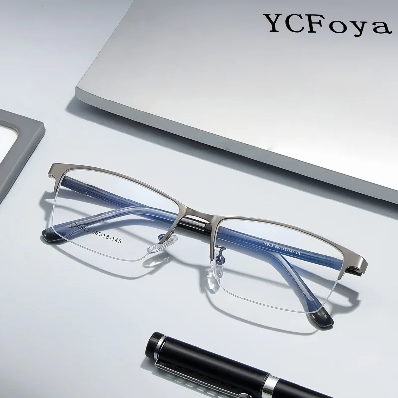 

YCFoya Super Light Luxury Alloy Men's Business Half-frame Glasses Flexible Retro Optical Prescription Eyeglasses 145mm 34923