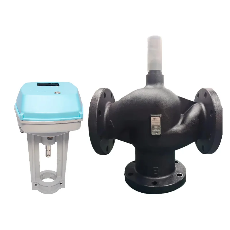 DN100 3 طريقة صمام المياه ارتفاع درجة الحرارة مع المحرك Pn16 صعودا وهبوطا تعديل الحديد الزهر صمام شفة الجسم #2