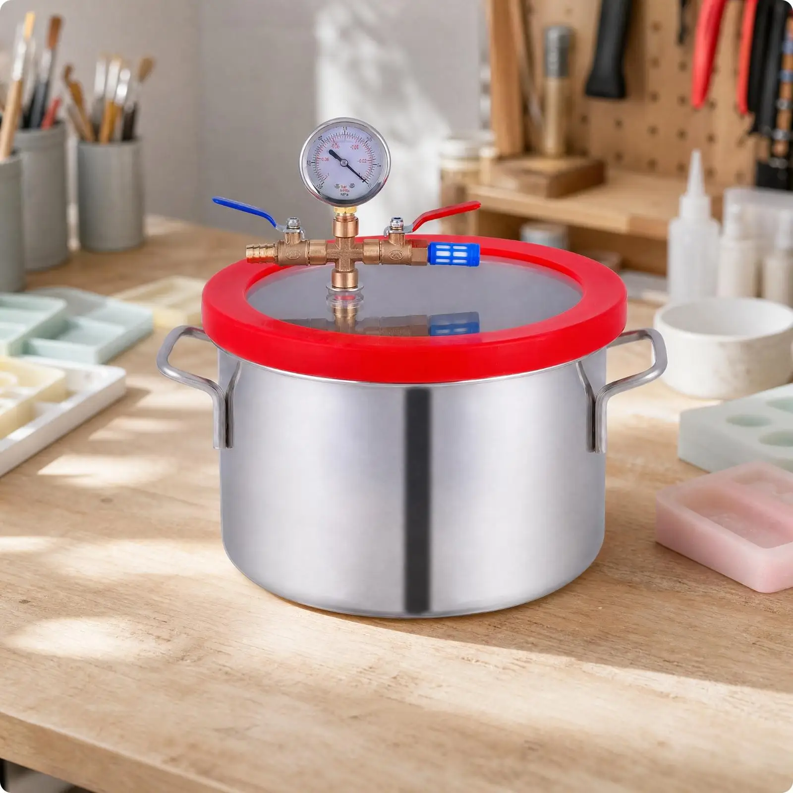 Vacuum Degassing Chamber Kit 5.6L with Pump and Hose for AB Glue Sealant Cosmetic Formulation Bubble Removal Tool