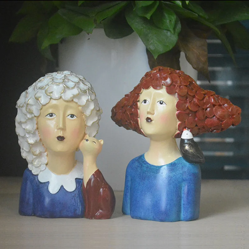 

Nordic Style Simple And Creative Household Female Characters And Cat Decorations Living Room Decorations Resin Crafts