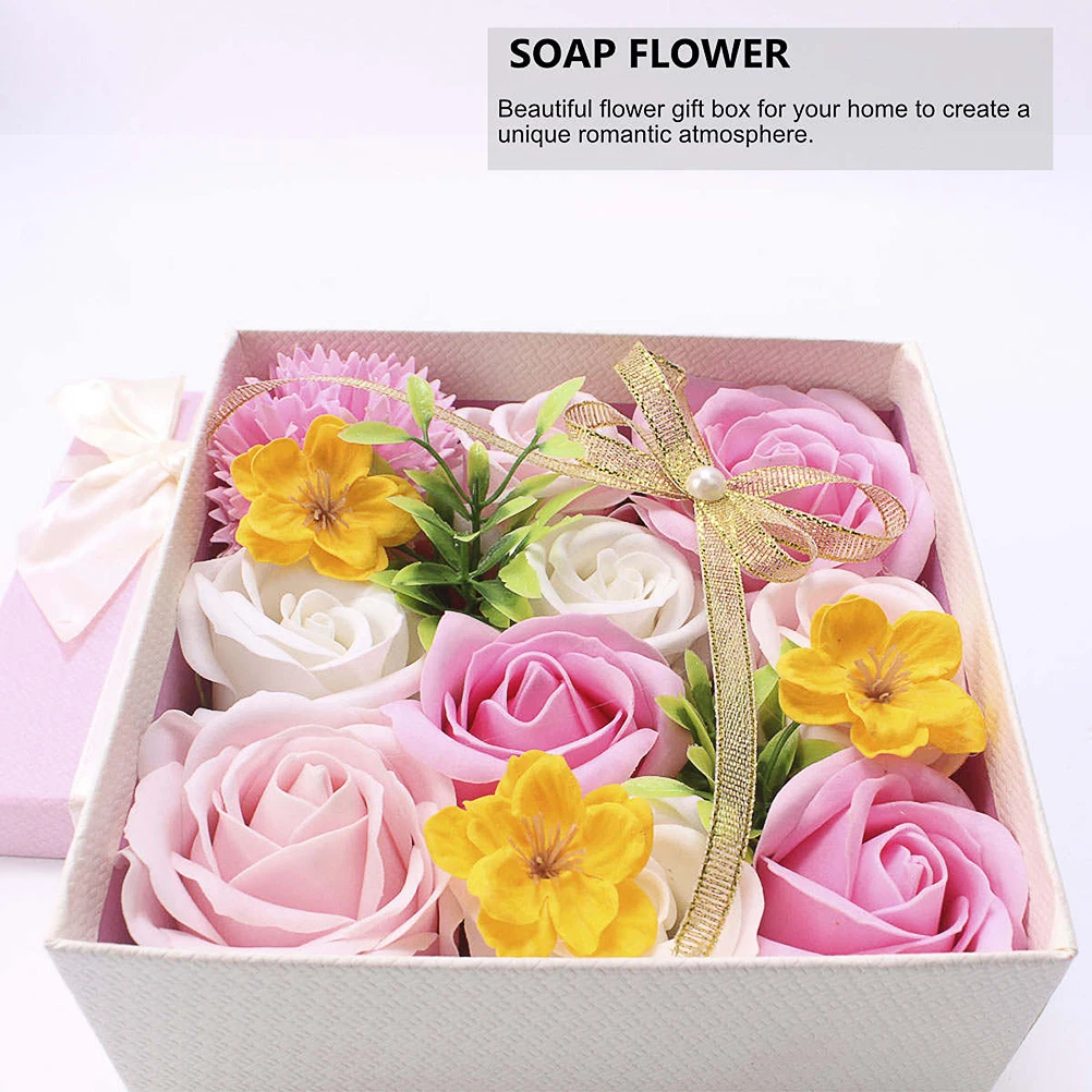 

1 pc Square Gift Box Artificial Rose Flowers Soap Flower Box Home Party Decoration Valentine'S Day Gift For Mom