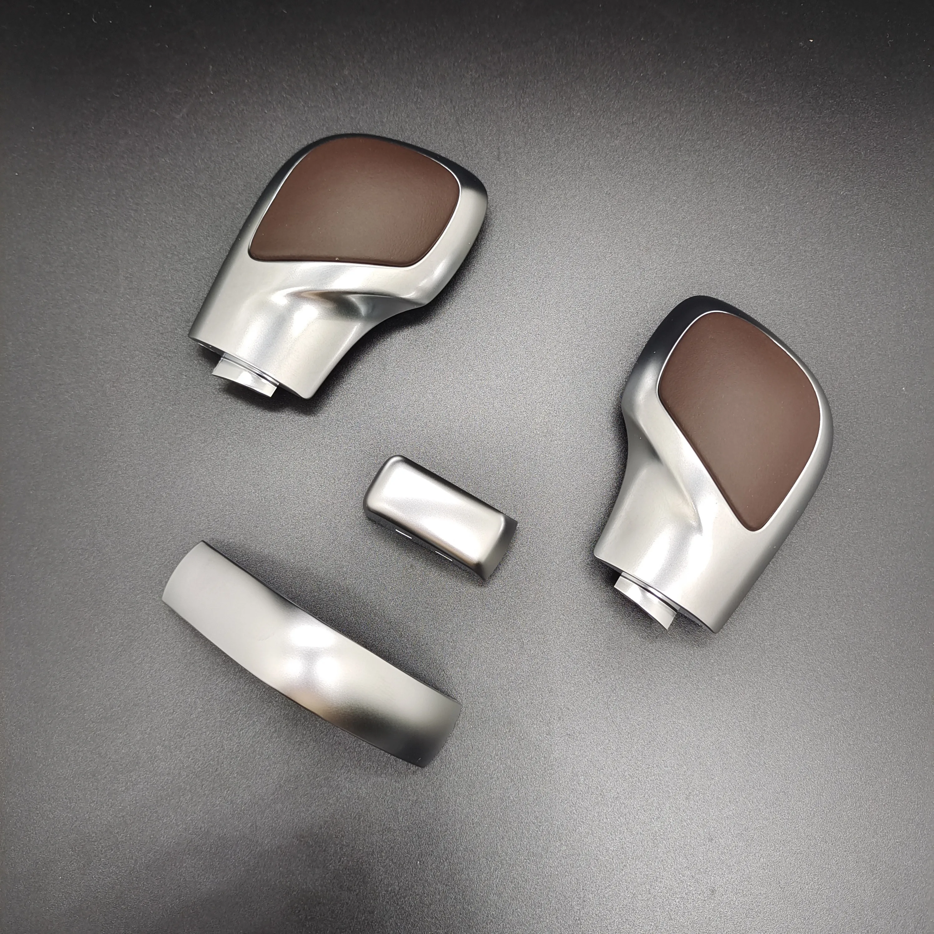 Chrom Matt mit braunem Leder DSG Schaltknauf Seitenabdeckung DSG für VW Golf 6 7 R GTI Passat B7 B8 CC R20 Jetta MK6 GLI – Detail 7