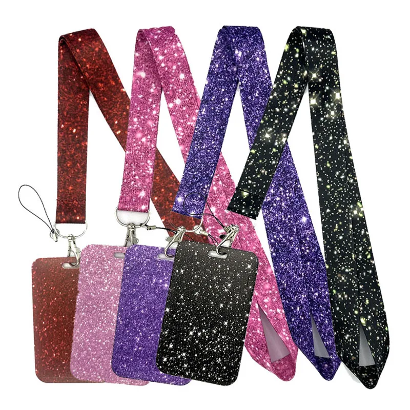 Correa brillante para el cuello, cordones, tarjeta de identificación, llavero, correa para teléfono móvil, cinta de regalo, collar de correas