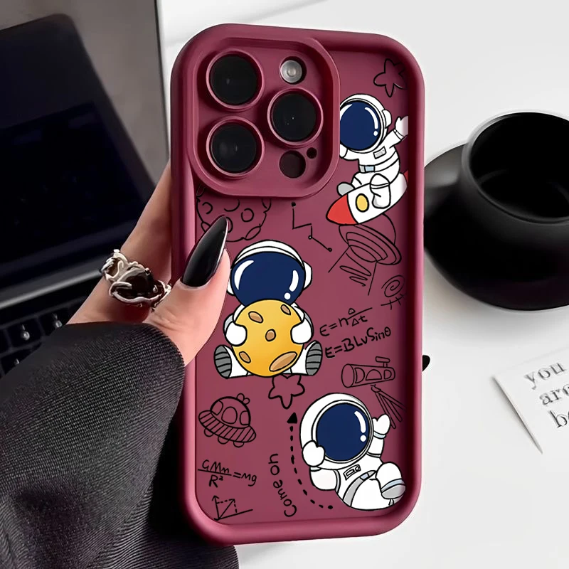 

Cute Astronaut Print Soft TPU Case For iPhone 16e 15 16 Pro Max 13 12 14 Pro Max 15 16 Plus 11 Shockproof Silicone Phone Cover