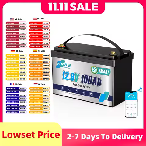 HRBEEnergy 12V 100AH LiFePO4 Lithium Battery Pack Bluetooth 100A BMS For Off-Grid Trolling Motor Campers Home Energy Storage
