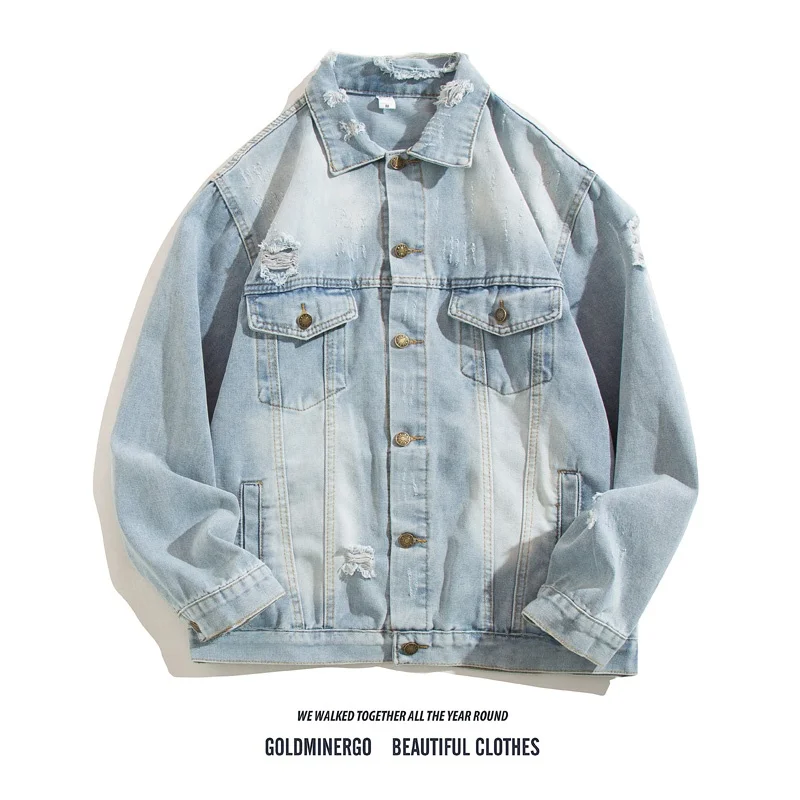 

Ретро-куртка из американского денима с эффектом потертости, свободного кроя, унисекс, модная, в стиле High Street, винтажная, молодежная, на весну, осень, зиму