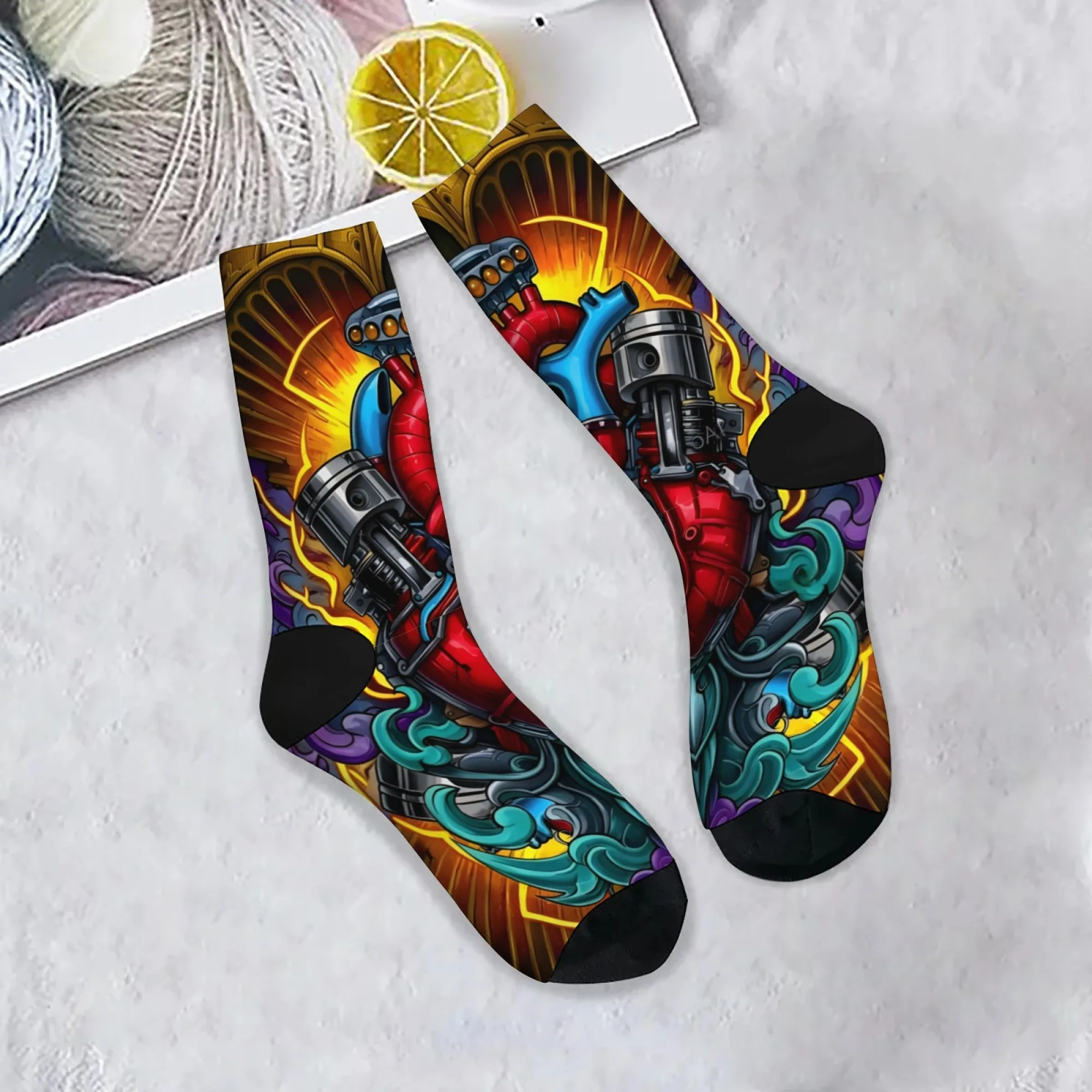 Steampunk Mechanical Heart Socks Durable Lightweight Smooth Men's Socks Travel Casual Hiking Stylish Cool Edgy Compression Socks