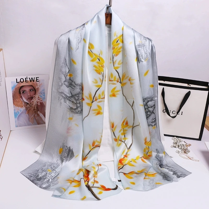 

Chinese Ethnic Flower Style 100% Silk Scarves Shawls Long Silk Scarf 170*52cm