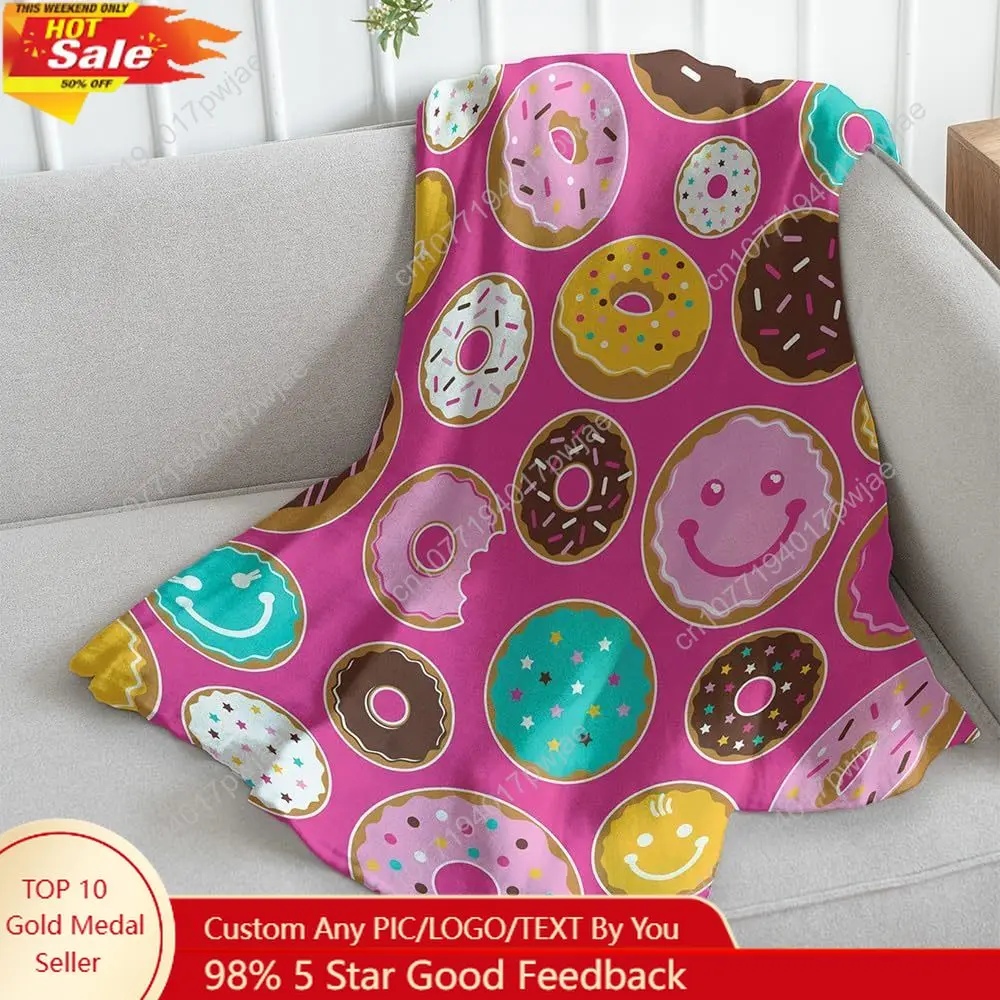 

Happy Donuts Pink Donuts Super Soft Throw Blanket Throw Blanket for Bedroom Living Room Spring Time Holidays Custom blankets