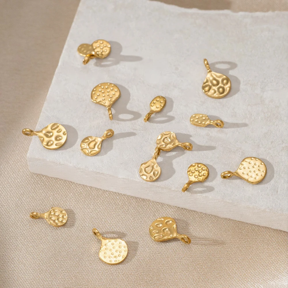 20pcs Stainless Steel Hammered Charms Gold Pendants For DIY Necklaces Bracelets Earrings Jewelry Making Accessories Wholesale