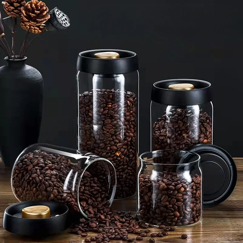 High-Quality Handheld Vacuum-Sealed Glass Jar Coffee Beans Grain Sweets Snacks Manual Food Storage Container Kitchen Accessory