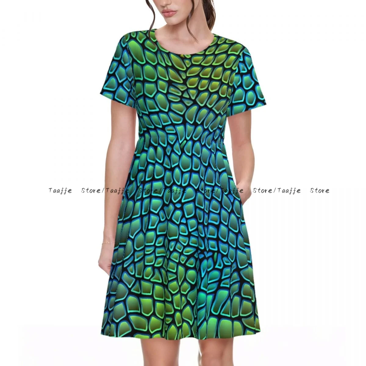 Women Casual Elegant Dress Alligator Skin Crocodile Reptile Savannah Wildlife Art Short Sleeves Loose Dresses Weekend Holiday