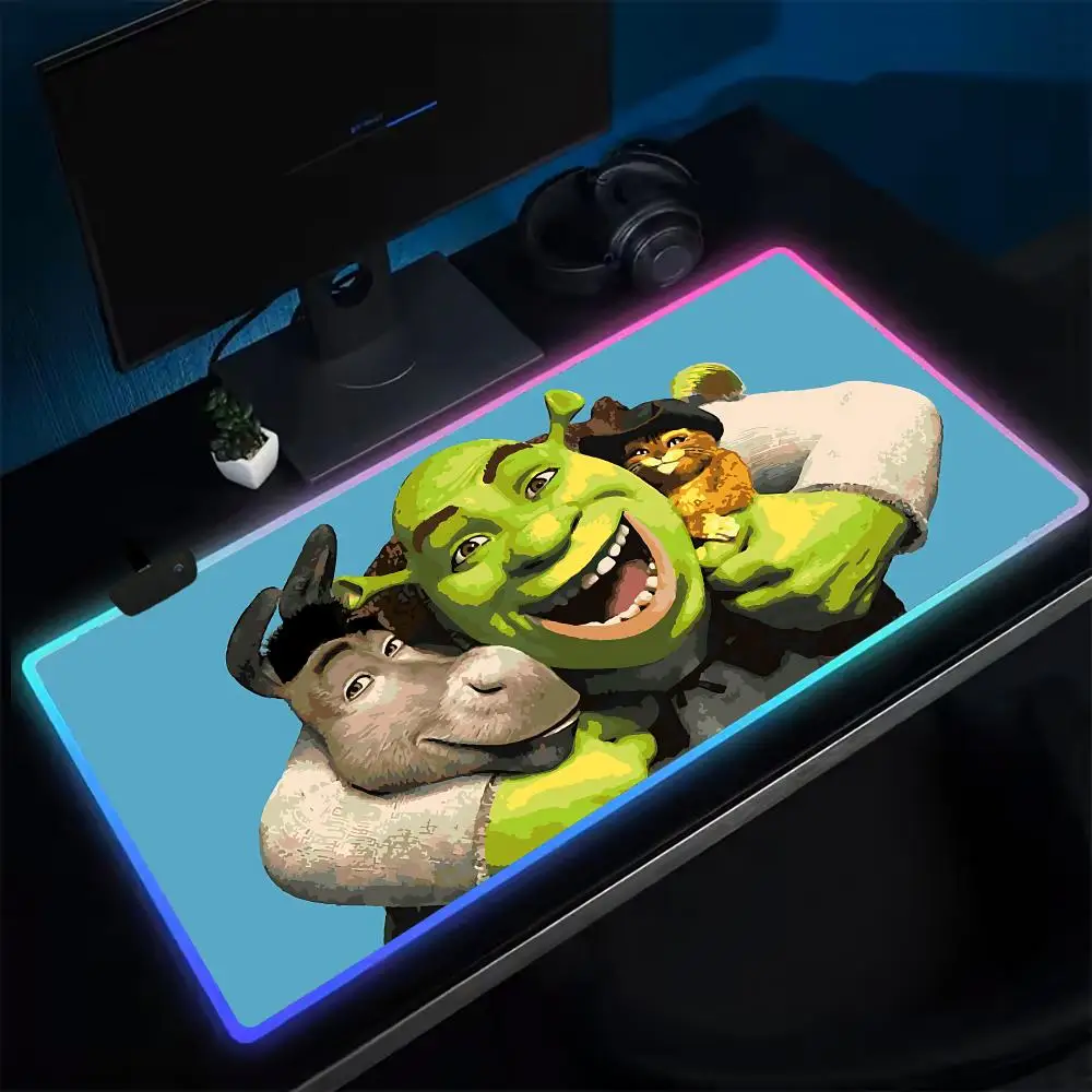 Super Funny S-Shreks Mouse Pad Anime Gaming Mouse Pad LED Table Pads Backlit Rubber Desktop XXL Mousepad RGB Desk Mats