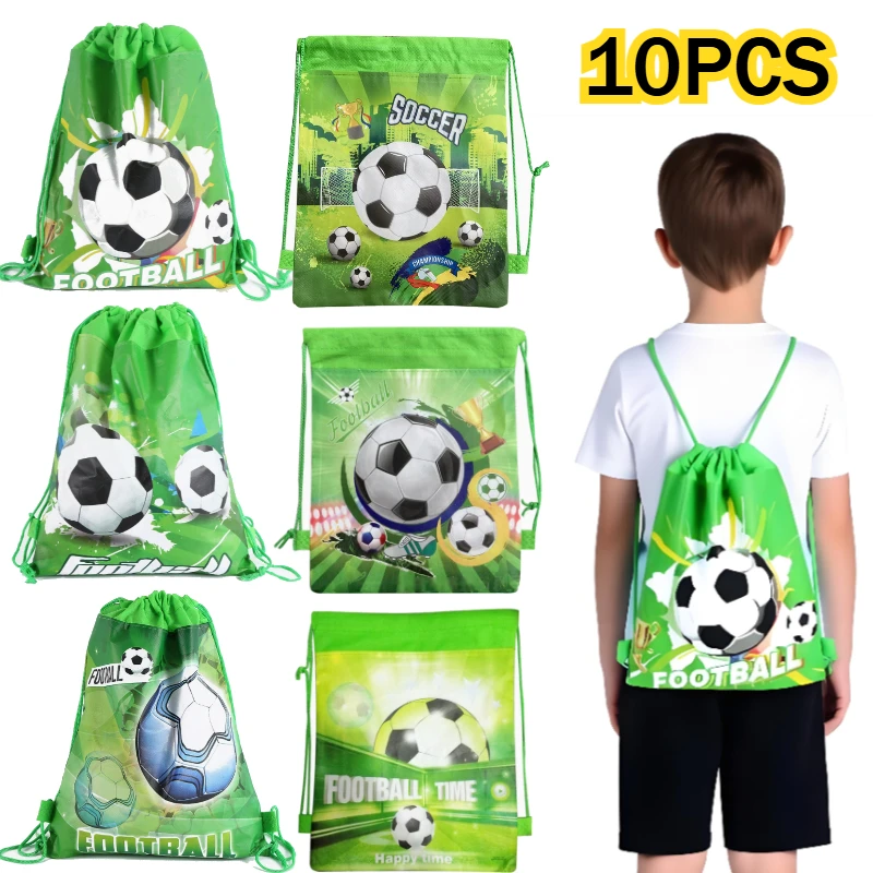 10PCS ﻿Football Backpack Soccer Ball Drawstring Gift Storage Bag Sport Soccer Ball Gift Theme Birthday Party Decoration Supplies