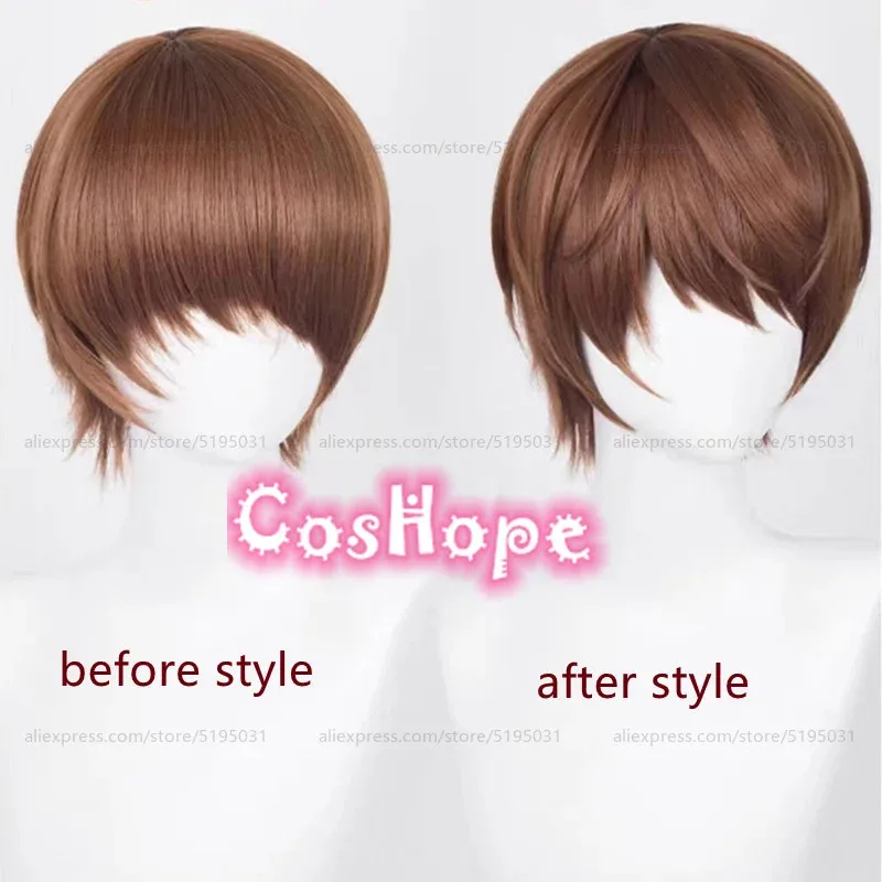 ياغامي لايت 30 قصير بني غامق شعر مستعار أنيمي تأثيري مقاومة للحرارة بيروكات صناعية