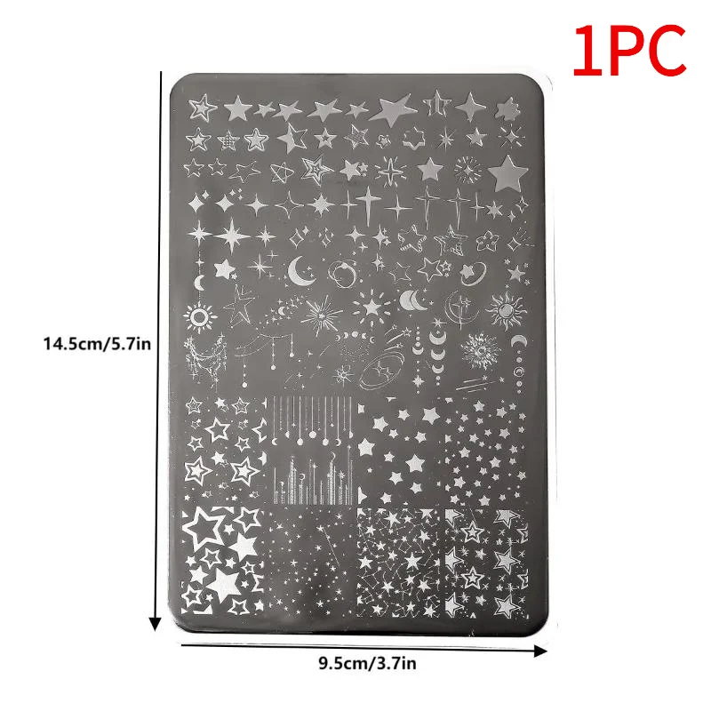 *1PCS Cartoon Moon Stars Nail Stamping Plates Rectangle Template Stencils Nail Art Stamp Image Plate Manicure Nail Print Tools