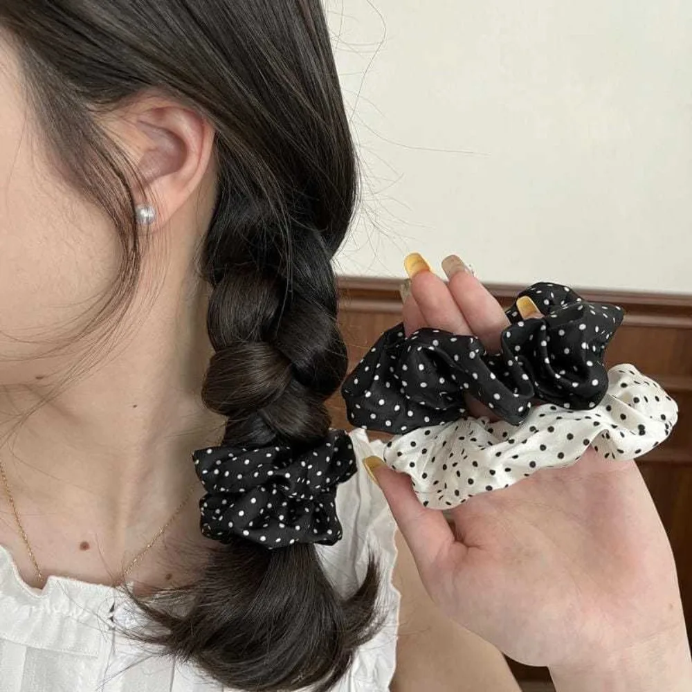 2026 Korean Polka Dot Black White Large Scrunchies for Women Elegant Elastic Hair Bands Holder Headwear Hair Jewelry Accessories