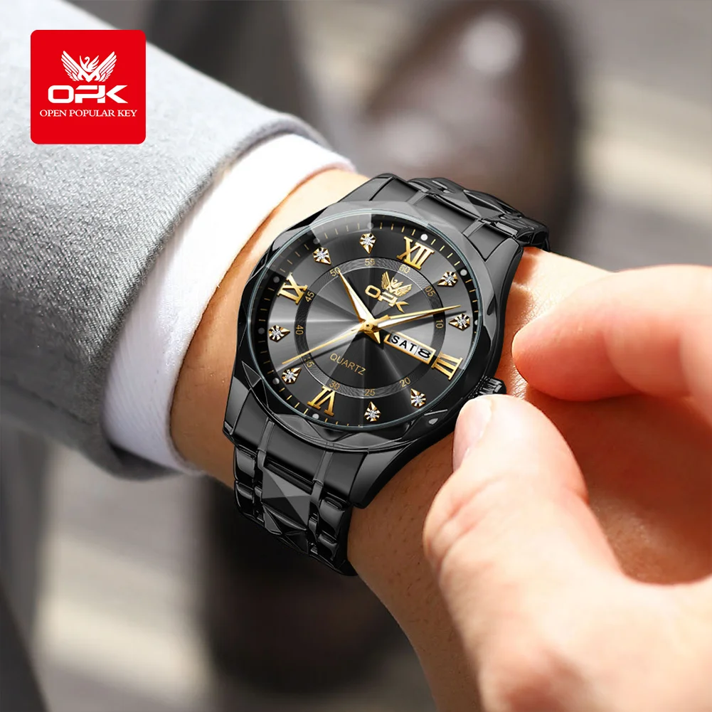 OPK Dual Calendar Waterproof Quartz Watch for Men And Women with Night Light Couple's Watch Cross-Border Hot Selling 6023