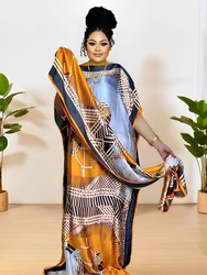 Ramadan Plus Size All Over Pattern Kaftan Dress, Elegant Crew Neck Short Sleeve Maxi Dress With Hijab, Women's Plus Size Clothin