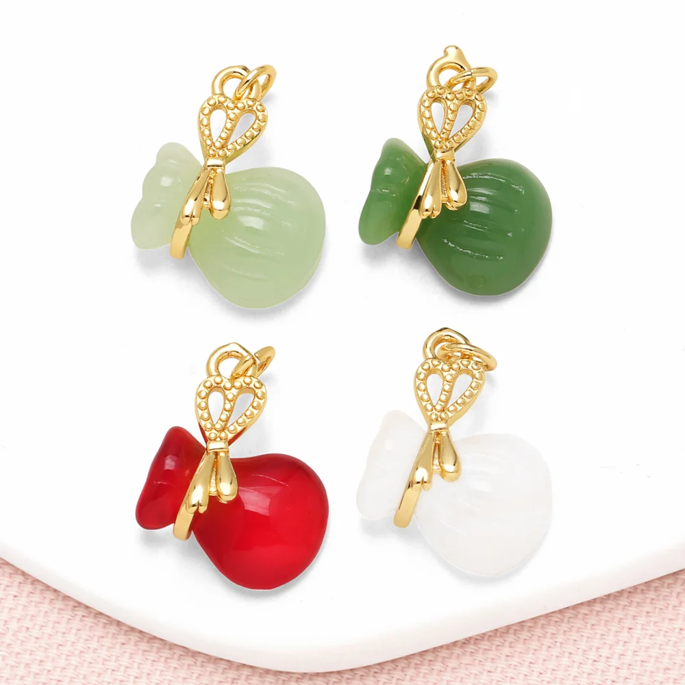 OCESRIO Multicolor Glass Money Bag Charms for Bracelet Copper Gold Plated Butterfly Knot Handmade Keychain Purse Charm chma446