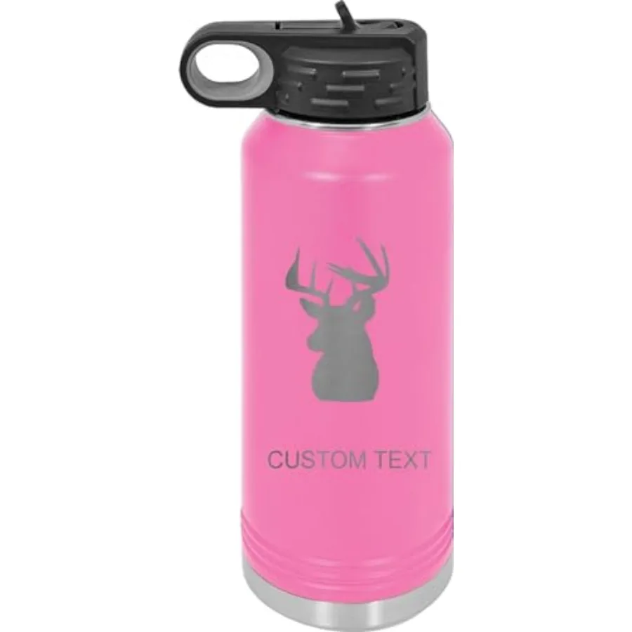 Deer Mounted Head, Personalized Custom Engraved Double Wall Vacuum Hot/Cold Drinks Insulated Stainless Steel Boys/Girls Sports