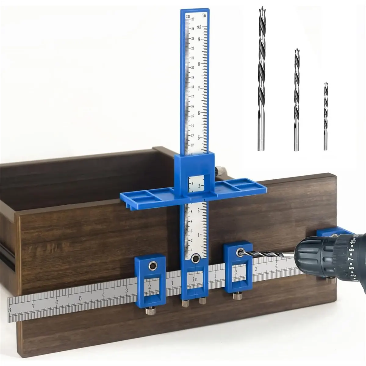 A63K& Cabinet Hardware Jig, Cabinet Handle Jig with Point Wood Drils Bits, Cabinet Jig for Handles and Pulls on Drawers