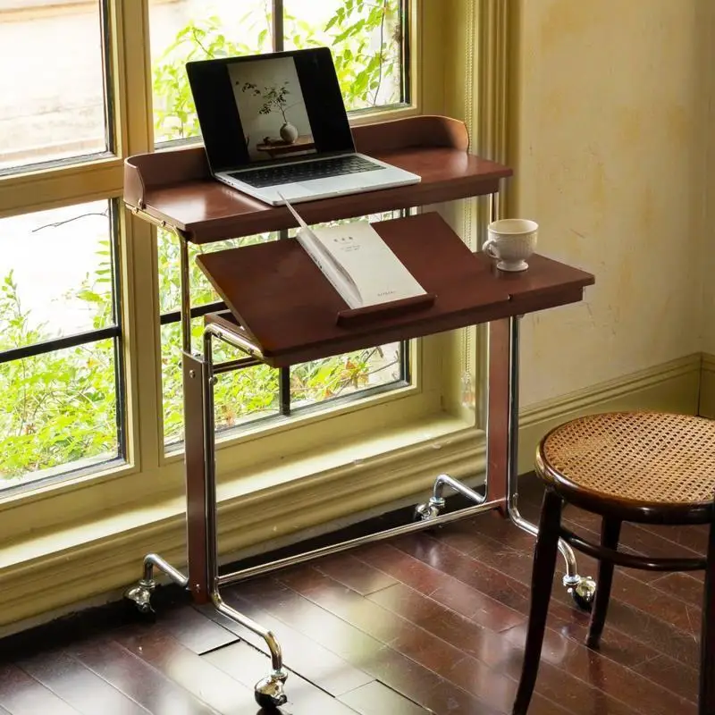 

Medieval solid wood house folding mobile lifting desk small apartment computer office study bedroom bay window bedside table