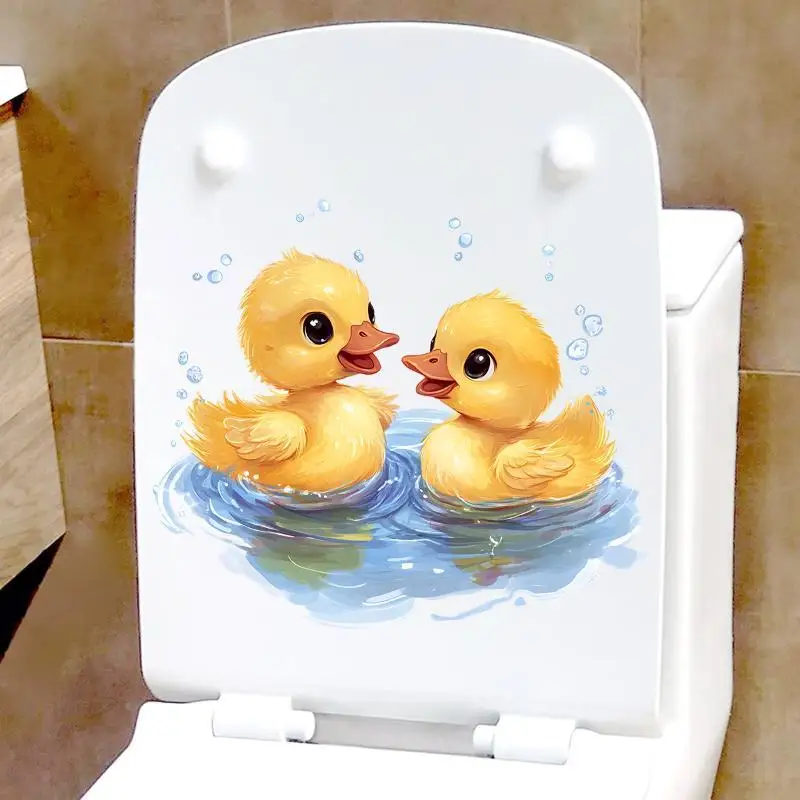Cartoon Ducks Playing Water Toilet Stickers Bathroom Decor Waterproof Toilet Seat Decals For Toilet Lid,Glass,Cabinets,Bathroom