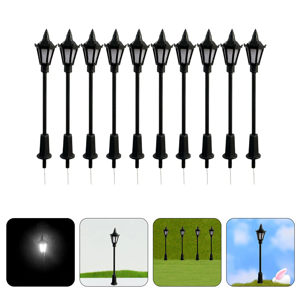 

10 Pcs Street Light Model Christmas Village Post Micro Mini Pathway Lights Decor Miniature Dollhouse Accessories Supply