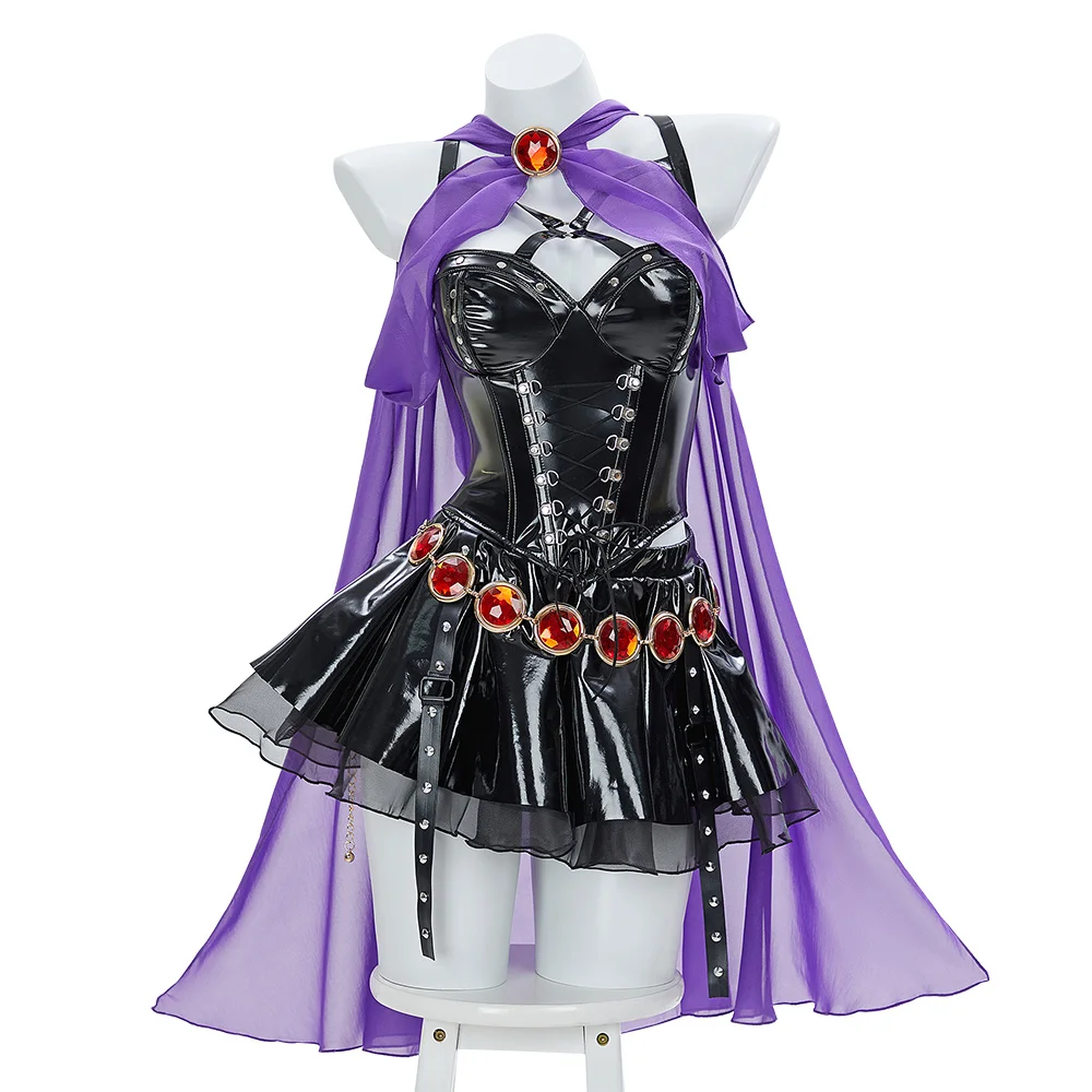Miccostumes Women's Cosplay Costume Strap Tank Top and Skirt with Hooded Sheer Cape and Belt Halloween
