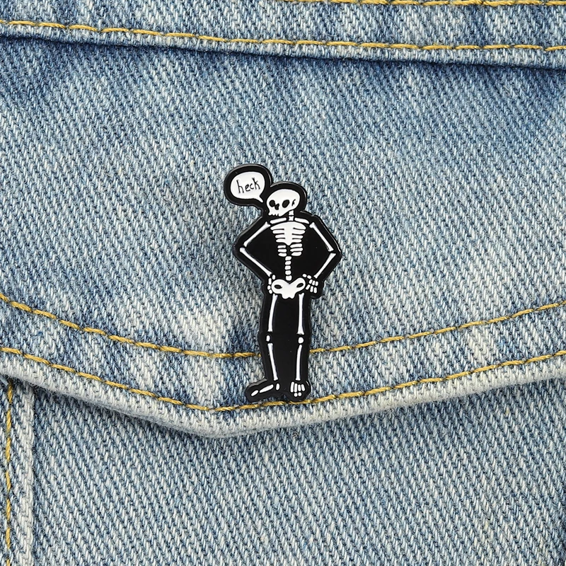Skelett Hals Emaille Pins Halloween Gruselige Saison Broschen Revers Abzeichen Punk Schwarz Schädel Schmuck Geschenk für Freunde