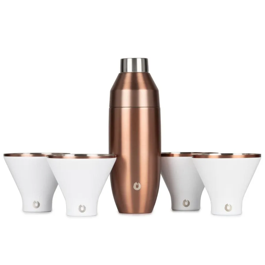 

Stainless Steel Cocktail Shaker and Martini Glass Set Gold and White