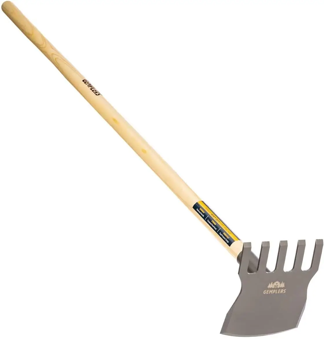 

Steel Rake Hoe with Wood Handle, 5 Wide Tines for Gardening, Planting, Fire Prevention - Commercial Grade Tool