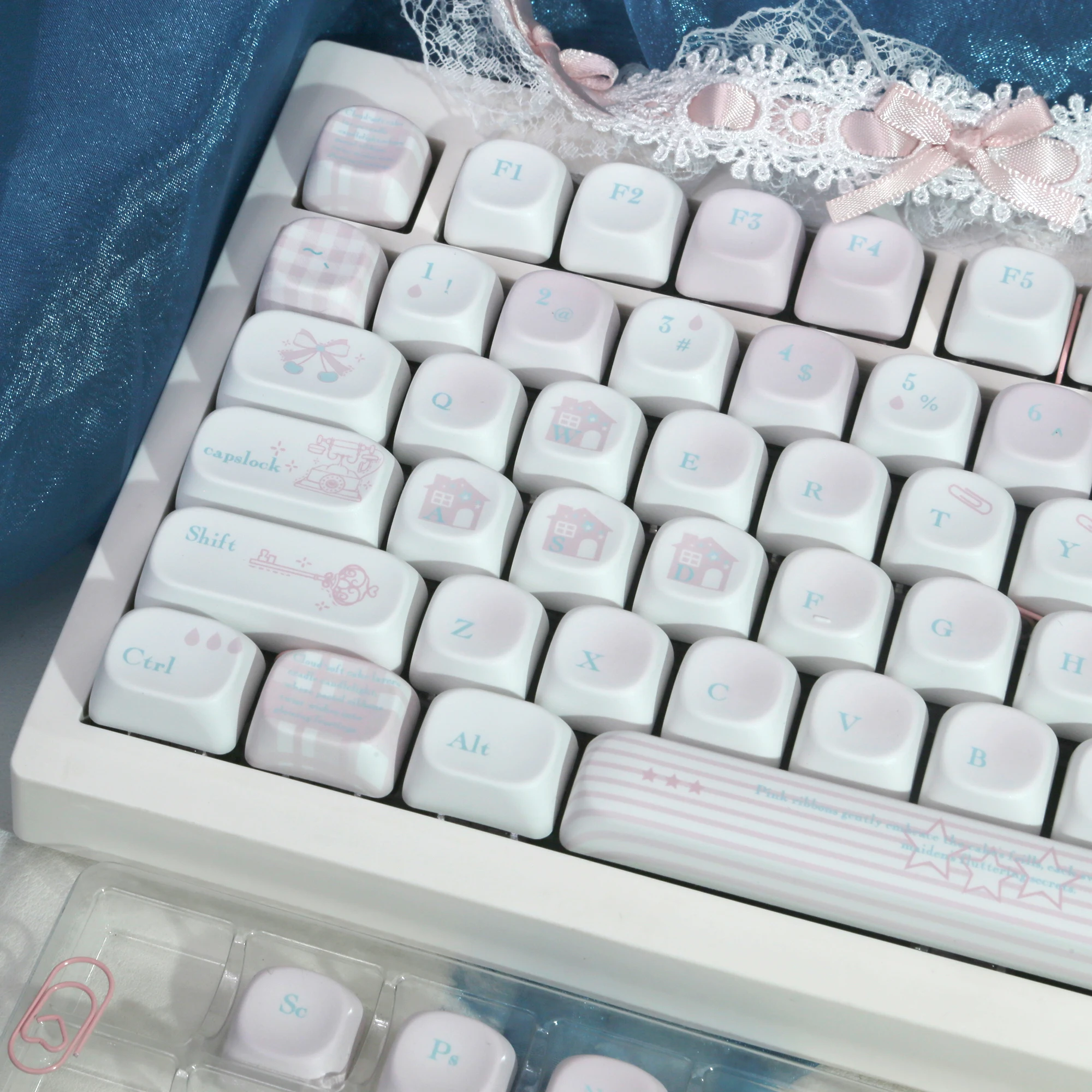 

Розовые милые мультяшные колпачки для клавиш MOA PBT для механической клавиатуры, 129-клавишная высокотемпературная сублимационная механическая колпачок для клавиатуры