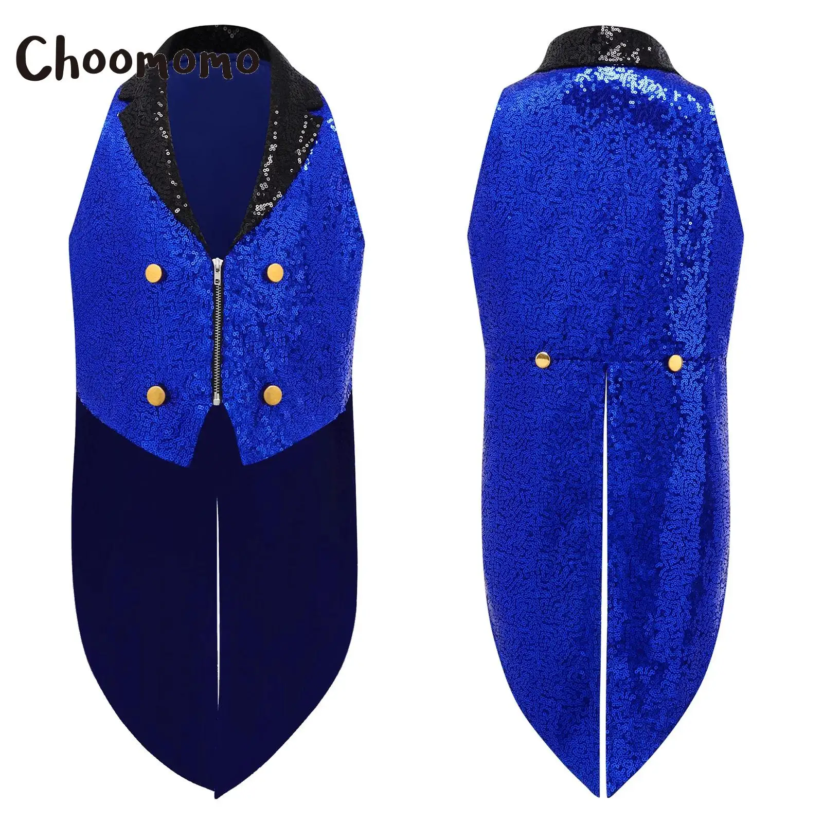 

Boys Girls Circus Costume Sparkly Sequins Medieval Vest Victorian Vintage Waistcoat Tailcoat Lapel V Neck Halloween Dress Up
