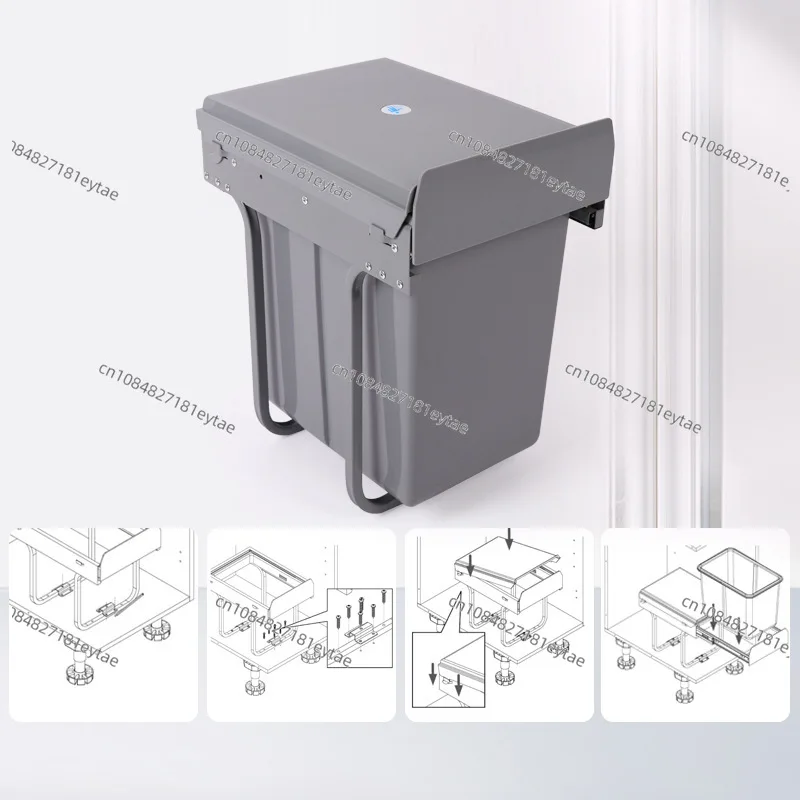 

20L Built In Kitchen Pull Out Trash Can Retractable Rail Hidden Garbage Bin with Lid