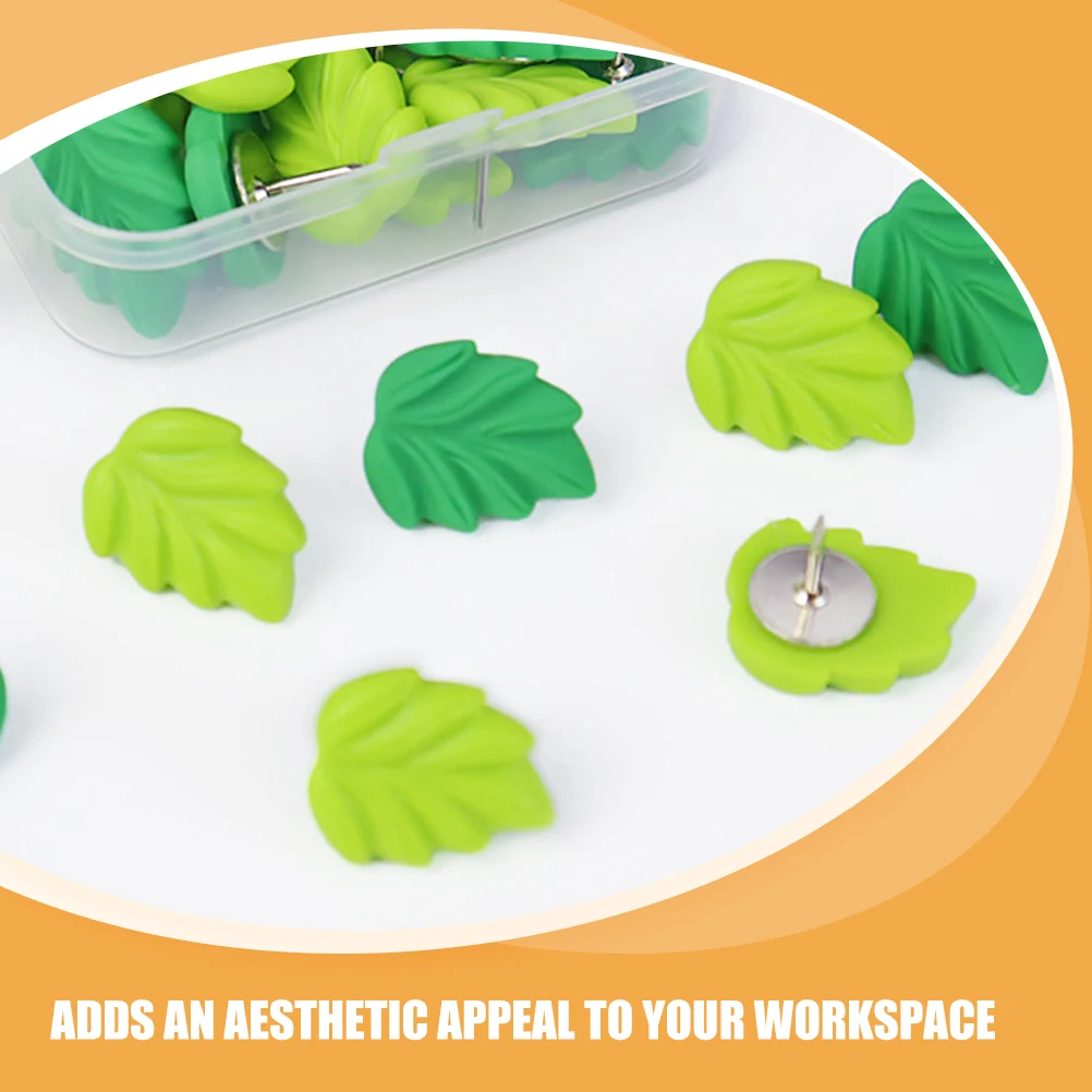 20Pcs Cute Leaf Thumb Tacks Resin Decorative Push Pins for Office Wall Cork Board Decor Functional Cubicle Accessories