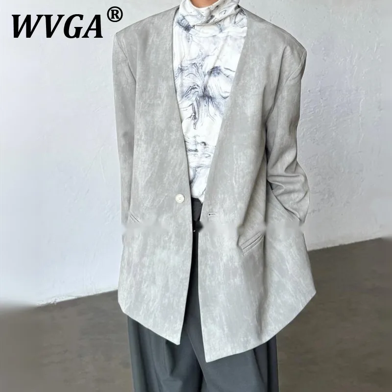 

WVGA Suit-Coats Spring Autumn New Men's Tide Vintage Trendy Oil Painting Design China-Chic V-Neck Long Sleeved Blazer Ins W11457