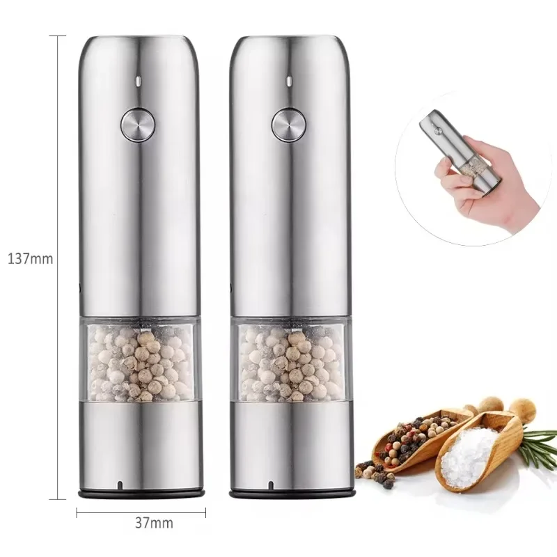 USB Rechargeable Stainless Steel Mini Electric Salt and Pepper Grinder Portable Outdoor Automatic Pepper Grinder Mills