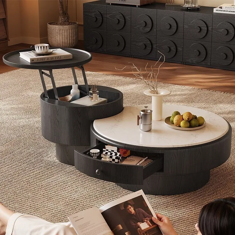 Liftable coffee table, living room home, 2025 new small apartment, Italian minimalist small and small round combination