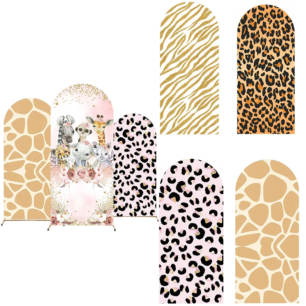 Safari Baby Girl Pink Arch Cover fondale Boho Flowers Jungle Wild One Birthday Party Background giraffa Leopard Pattern Decor