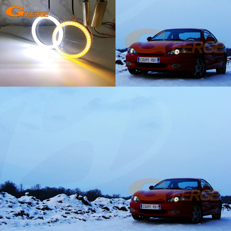 

For Hyundai Tiburon Coupe RD1 J2 F2 1996 - 1999 Excellent Ultra Bright A/W Switchback DRL Turn Signal Led Angel Eyes Halo Rings