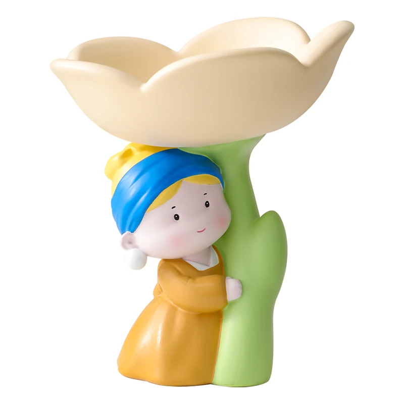 

Cream wind key storage ornament, girl tray with pearl earrings