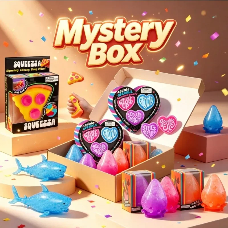 

Different Probabilities – Surprise Box – Squishy Toy Blind Box – 1 Chances Per Order (Independent Random Draw) – Pizza / Shark / Heart / Dream Waterdrop