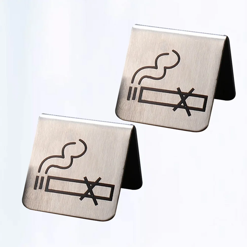 

2PCS Stainless Steel No Smoking Sign Triangle Free Standing No Smoking Table Tent Sign for Office Hotel (Cigarette)