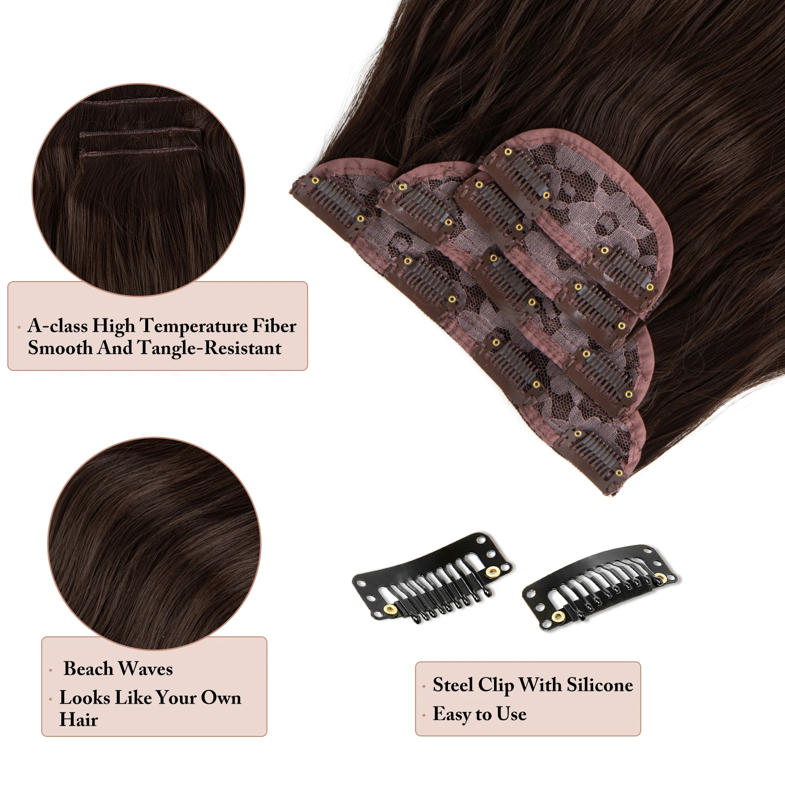 SARLA 22 Inch Synthetic Clip In Hair Extensions 4Pcs/Set Long Wavy Thick Hairpiece For Women Brown Blonde Black Natural Hair