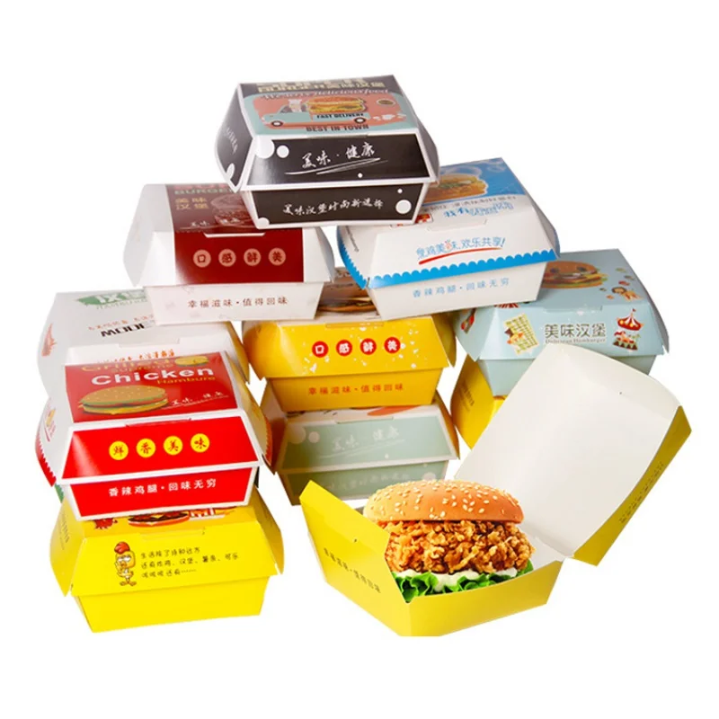 Prodotto personalizzato confezione di hamburger Eco Food Packaging scatola di hamburger a conchiglia di carta bianca