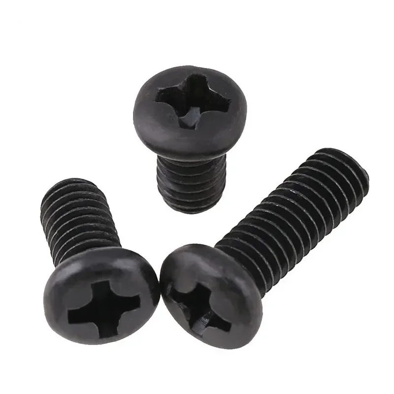 10/20/50Pcs Black Mini Screws Round Head Phillips Screw Carbon Steel Machine Tooth Screw M1.2 M1.4 M2 Hardware Tools Assortment
