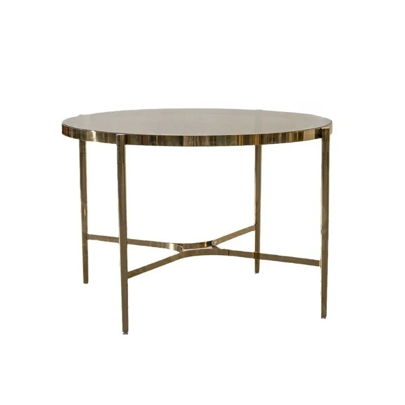Light luxury round 304 stainless steel senior apartment luxury living room glass simple small coffee table