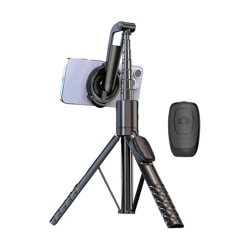 A67P-C Magnetic Aluminum Alloy Mobile Phone Stand 360 degree Rotating  Anti-shake Floor Duplex Tripod   with Remote For phone